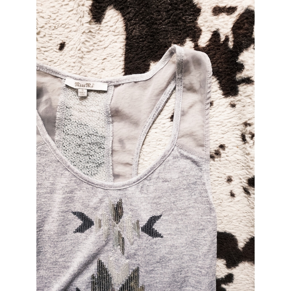 Miss Me Gray Tank Top with Silver Accents